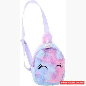 Plush Unicorn Crossbody Bag, Zipper Closure, Lightweight Shoulder Purse